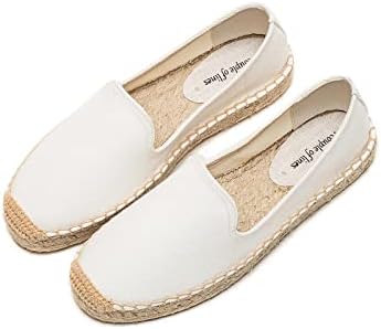 A COUPLE OF LINES Solid Color Women's Flat Espadrilles - Slip on Canvas Shoes for Women, Comfortable and Breathable Loafers for Women, Suitable for Pants, Skirts, Dresses(White,8) | Image 3