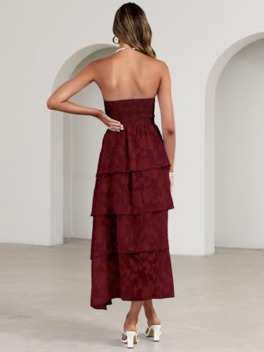 Image of Simplee Womens Summer Strapless Maxi Dress 2026 Boho Floral Off Shoulder Wedding Guest Dresses Tiered Beach Long Sundress