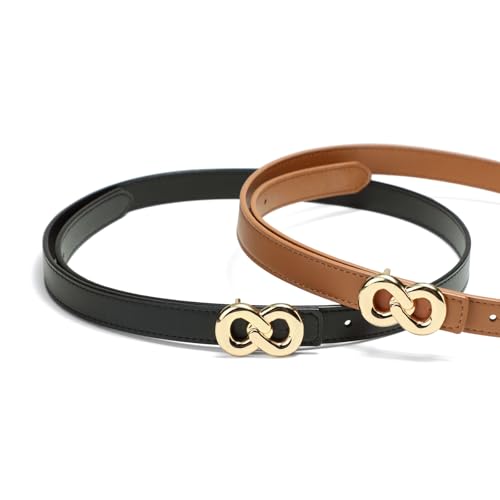 Belts for Women 2 Pack Skinny Leather Belt Trendy Thin Belts for Women Dresses Jeans Pants3