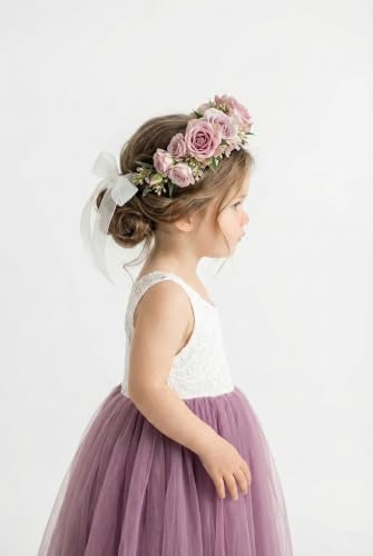 Image of 2Bunnies Girl Peony Lace Back A-Line Straight Tutu Tulle Party Flower Girl Dress