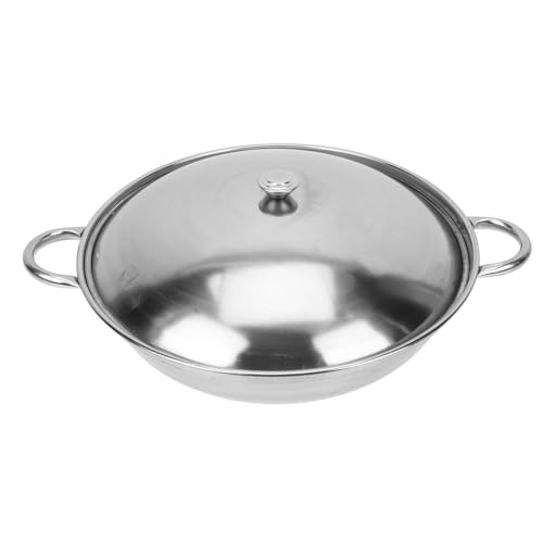 Angoily Olla de Cocina Acero Inoxidable con Tapa Antidesbordamiento Olla Seca Multiusos para Hogar para Alcohol y Hot Pot Mango Doble Seguro para Uso Diario