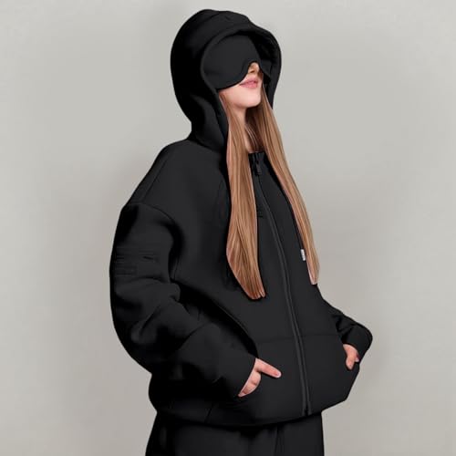 Hoodie with Eye Mask Built In,Zip Up Comfort Airplane Mode Travel Hoodies with Hidden Pockets for Adults Men Women4