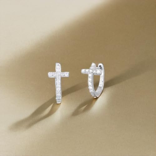 Natalia Drake Tiny Cross Huggie 1/4 Cttw Diamond Hoop Earrings for Women in Rhodium Plated 925 Sterling Silver3
