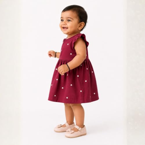 Image of Lilimi Toddler Baby Girl Cotton Muslin Dress, Breathable Flutter Sleeve Button-Front Cute Frocks