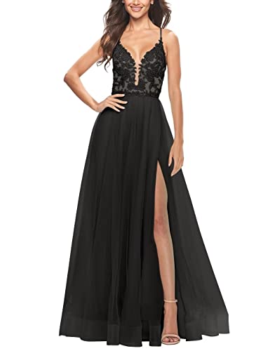 Tvuyet Elegant Lace Tulle Prom Dresses for Women Spaghetti Straps Puffy Formal Evening Gowns