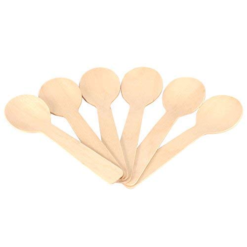 200Pcs Cucharas De Madera Reciclables Desechables Cuchara De Té De Helado Vajilla Postre Café 10 * 3 Cm