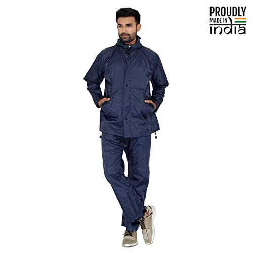 Image of THE CLOWNFISH ankle length Rain Coat for Men Waterproof for Bike Raincoat for Men with Hood Nylon Material. Set of Top and Bottom.