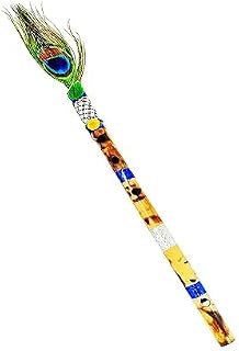 Awadh Bamboo Flute Bansuri Natural Medium Scale for Professional/Beginner Basuri Traditional flute with Peacock feather 16 inch Bamboo Bansuri with peacock feather flute