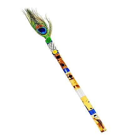 Awadh Bamboo Flute | Bansuri | Natural Medium Scale | for Professional/Beginner Basuri | Traditional flute with Peacock feather | 16 inch Bamboo Bansuri with peacock feather flute-image-5