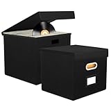 Paquete de 2 cajas de almacenamiento de discos de vinilo de 12 pulgadas, cajas de almacenamiento plegables y apilables para hasta 90 discos individuales, caja de almacenamiento de CD con tapa y asas