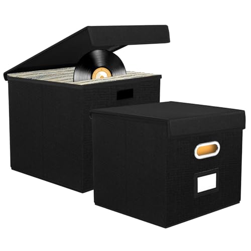 Rangement vinyle pliable pour salon : optimisez votre espace avec ce lot de 2 boîtes à poignées