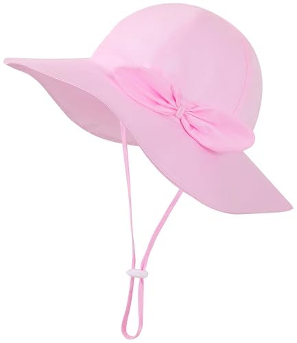 La Mejor Lista de Sombreros y gorras para Niña que Puedes Comprar On-line. 46 Sombrero de playa para bebé y niña, con UPF 50+ y correa de ala ancha, sombrero de cubeta al aire última intervensión, Rosado, 6-12 Meses