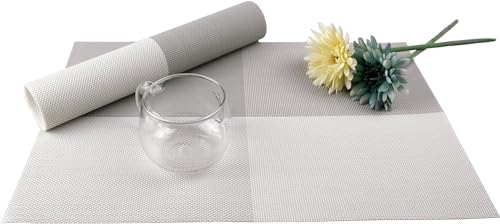 Image of Potency Table Mats Set of 6, Woven Placemats for Dining Table, Heat-Resistant, Stain-Resistant, Anti-Skid, Washable PVC Table Mats, Vinyl Placemats for Dining, Kitchen & Restaurant Table (K White)