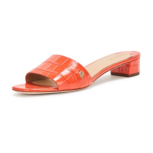 Lauren Ralph Lauren Women's Fay Crocodile-Embossed Leather Sandal, Orange Lily, 6