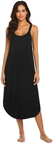 Ekouaer Nightgowns for Women Plus Size Sleeveless Long Nightgowns Sleep Dress Summer Slip Night Dress Slip Sleepshirt (Black L)