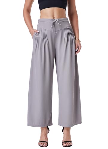 Women's Wide Leg Palazzo Pants High Waisted Waffle Knit Casual Slacks Flowy Capris Trouser