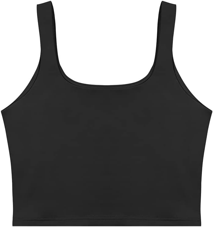 REORIA Women’s Sexy Square Neck Double Lined Seamless Sleeveless Cropped Tank Yoga Crop Basic Tops - Image 5