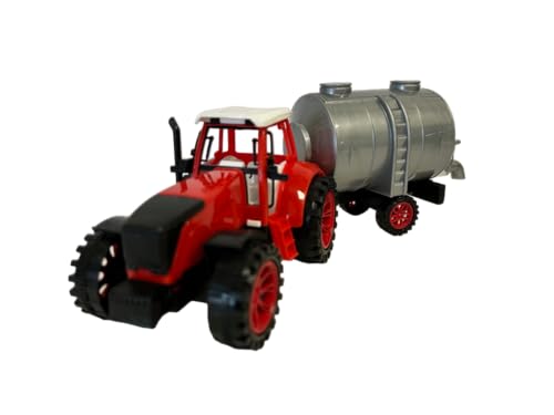 Agricultural Tractor with Trailer - Tank Wagon, Plough, Animal Carrier - Farm Farm Toy (Tank), Red, 32 cm - Image 2