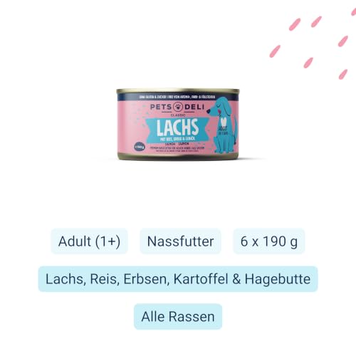 Pets Deli Classic Nassfutter für Hunde mit Lachs, 6x190g