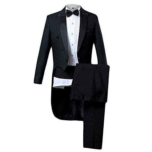 HOTK Hombre Black Peak Lapel Slim Fit 2 Piezas Long Swallowtail Wedding Groom Tuxedos Trajes Formales Cover