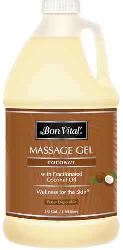 Bon Vital' Coconut Massage Gel, 1/2 Gallon, Lightweight Formula with Pure Fractionated Coconut Oil, Professional Therapy Lotion, Hydrating and Unscented