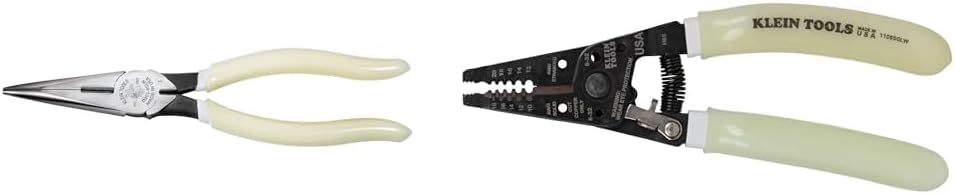 Klein Tools 8-Inch Long Nose Pliers and Wire Stripper/Cutter Bundle with Glow-in-the-Dark Grips