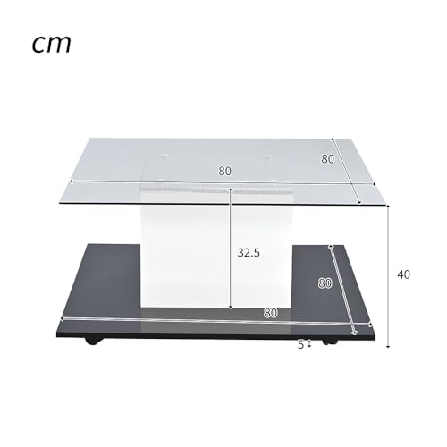Table basse en verre brillant mobile avec roulettes pour salon moderne - 4