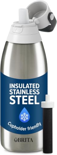 Image of Brita Stainless Steel Premium Filtering Water Bottle,BPA-Free,Reusable,Insulated,Replaces 300 Plastic Water Bottles,Filter Lasts 2 Months or 40 Gallons,Includes 1 Filter, Stainless 32 oz(Pack of 12)