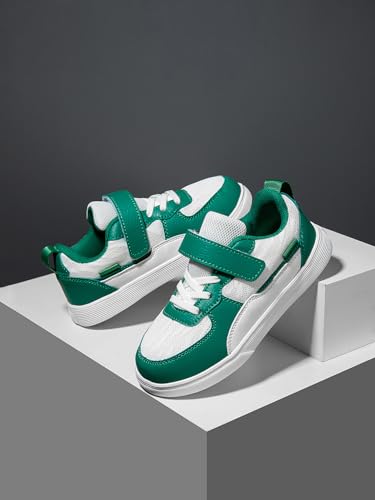 Boys and Girls Board Shoes Adjustable Hook and Loop Classic Low Top Kids Sneakers Green White4