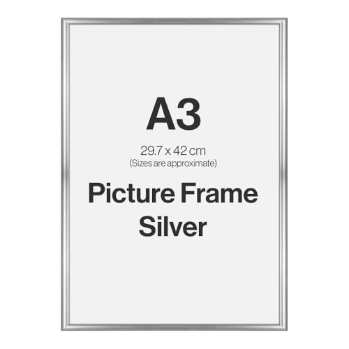 Modern Silver A3 Photo Frame for A3 (29.7 x 42cm) Photos or Pictures, Plexi Glass, Wall Mounted Landscape or Portrait