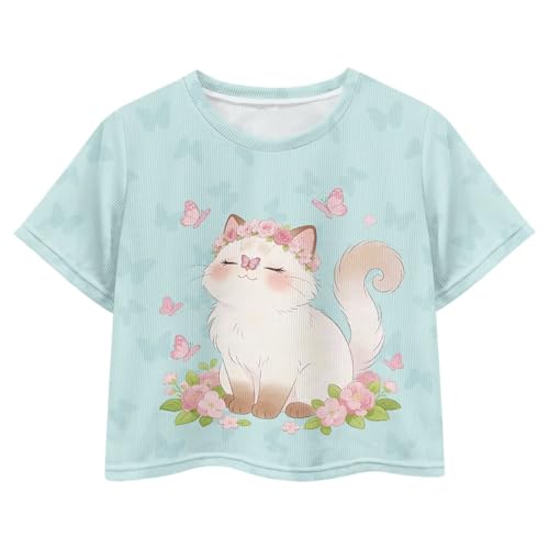 Image of Girls Fashion Crewneck Tee Shirts Casual Short Sleeve Crop Top Summer Outfits 5-14 Year