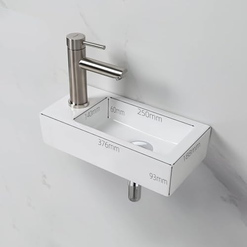 Ibergrif Hänge-Waschbecken, 37.6 x18.8 x 9.3 CM, Einfache Reinigung und Installation, Geeignet für Badezimmer, Weiß, Keramikmaterial