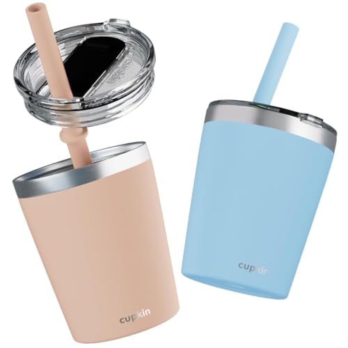 CUPKIN Toddler Straw Cups in peach and teal colors