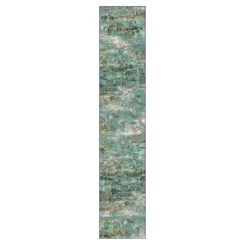 Runner Rug for Hallway Kitchen, 2x12 Machine Washable Runners Rug for Entryway, Soft Modern Abstract Throw Rugs, Low Pile Floor Cover with Non Slip Backing, Turquoise