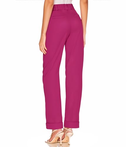 Hybrid & Company Women's High Waist Lightweight Solid Long Pants Elegant Office Trousers3