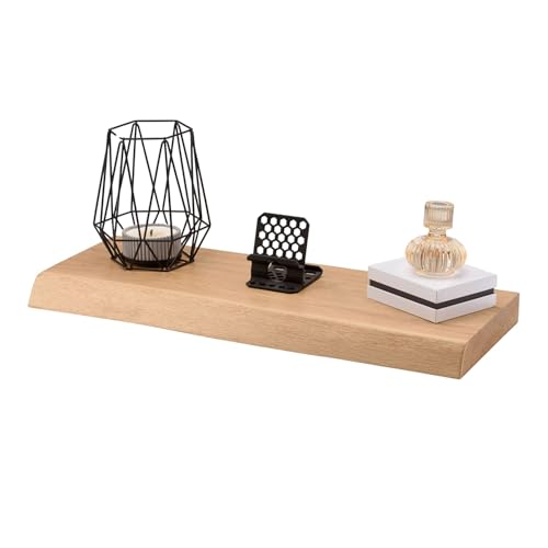 Wandregal Eiche Massiv 4cm mit Baumkante – Natur Geölt – 22cm Tief – in 60 cm Länge – Schwebendes Regal mit Unsichtbarer Befestigung – Massivholz Regalbrett (60x22x4 cm)