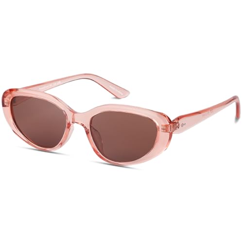 Fenshivo Trendy Oval Sunglasses For Womens Mens Retro Y2k Chic Narrow Thin Skinny Sunnies FS2527(1 Pink)