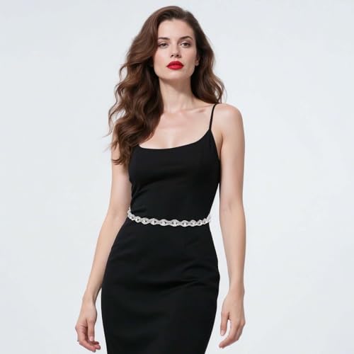 Rhinestone Belts for Women, Sparkly Silver Chain Belt, Fashion Chain Belt, Thin Belts, Large Size Beltss for Women Glitter Crystal Chains Beltss for Dresses4