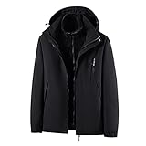 Finelylove Men's Waterproof 3 in 1 Ski Jacket Warm Fleece Lined Winter Snow Coat Windproof Hooded Raincoat Heavyweight Mens Rain Jacket Waterproof Black 5XL