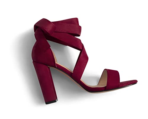 Image of Strappy Heels for Women Chunky Heels High Heeled Sandals with Lace Up Fahsion Casual Nude Block Heel Sandals