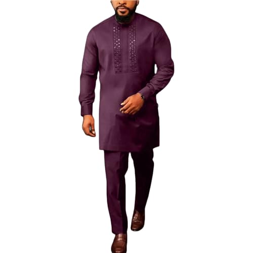 Chemise ethnique homme 2 pièces de créateur aux perles haut de gamme