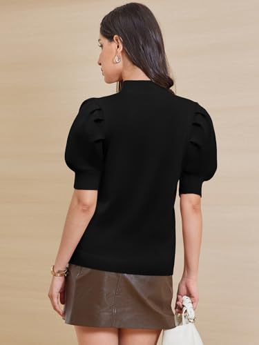 ATHMILE Women's Puff Short Sleeve Sweater Tops 2025 Spring Summer Fall Trendy Casual T Shirts Blouses3