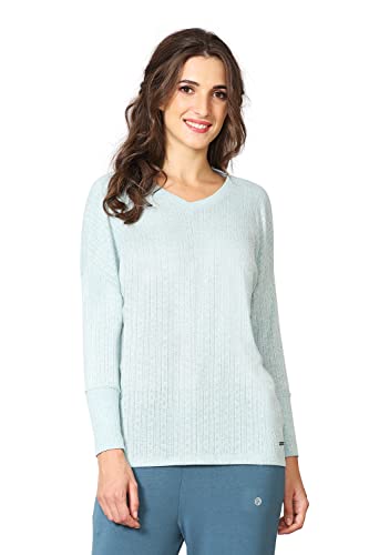 Image of Van Heusen Women Lounge Relaxed Fit T-Shirt - Ecoliva Viscose-Polyester - V-Neck, Full Sleeve, Sustainably Enhanced, Ultra Soft