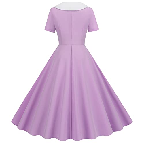 Robe d'été col en V de conception rétro noble couleur violette intense - 2