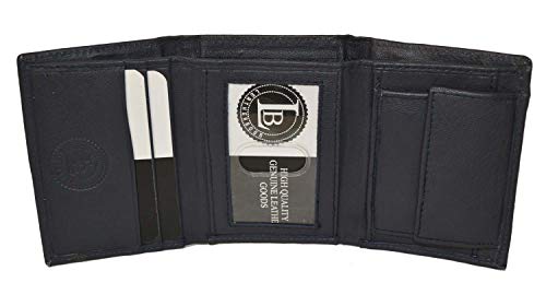 Leatherboss Leather Boys Slim Compact Flap Id Coin Pocket Trifold Wallet, Blue2