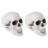 Scent : sin aroma Acan Tradineur - Pack de 2 Calavera para Halloween, plástico, cráneo, decoración de Interior, Carnaval, Fiestas, Celebraciones, 15 cm