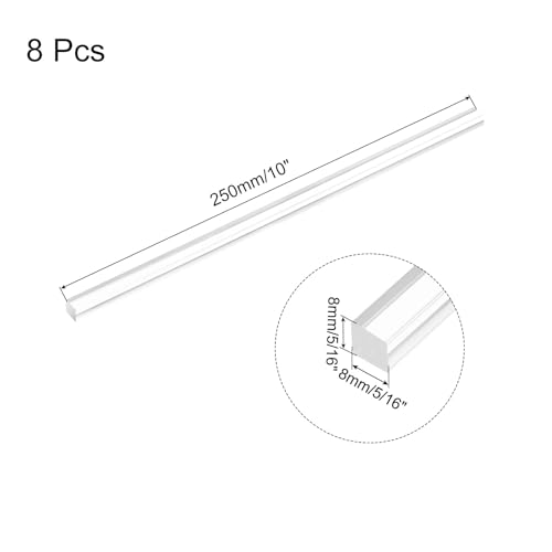 Image of MECCANIXITY 8pcs Acrylic Square Rods 5 /16 inch x 10 inch Clear Acrylic Dowel Rods Sticks Acrylic Plastic Sticks Strip for DIY Crafts Lighting Gardening Decorations - 8mm x 250mm