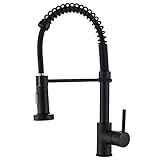 Senlesen Commercial Kitchen Faucets Solid Brass Single Handle One Hole Pull Down Sprayer Spring Kitchen Sink Faucet Matte Black