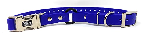 Sparky Pet Co - Zeus Ecollar Replacement Strap - Bungee Loop Dog Collar - Waterproof Biothane - Adjustable - Double Buckle - Quick Snap Metal Clasp - For Invisible Fence Systems 1"X 30"(Dark Blue) #TOP14