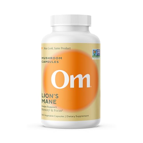 Om Lion’s Mane Mushroom Capsules - Organic Mushroom Supplement and Nootropic - Brain Supplements for Memory and Focus, 180 Count (60 Servings)​
